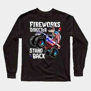 4th of July Fireworks Director T Rex Monster Truck Kids Boys Long Sleeve T-Shirt